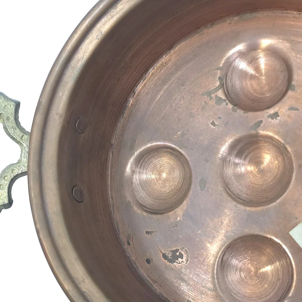 Vintage Copper Escargot Pan Egg Poacher Brass Handles Handmade Turkey 5 Cup 8